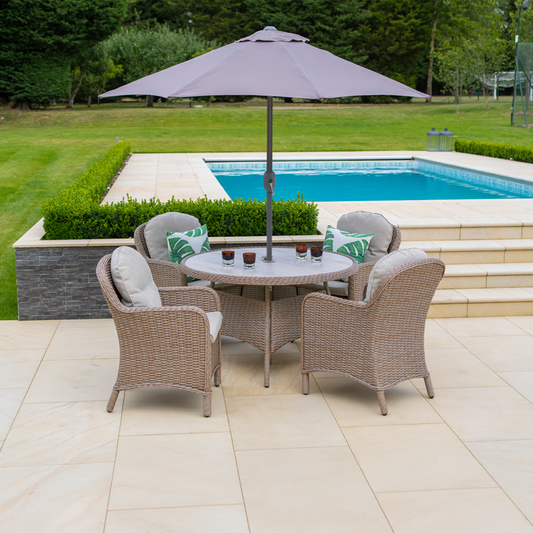 Bergen 4 Seat Dining Set with Deluxe 2.5m Parasol