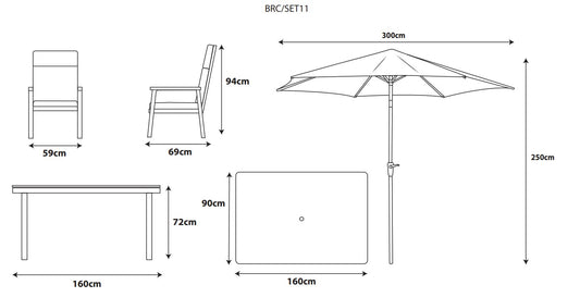 Barcelona 6 Seat Dining Set with 3.0m Parasol