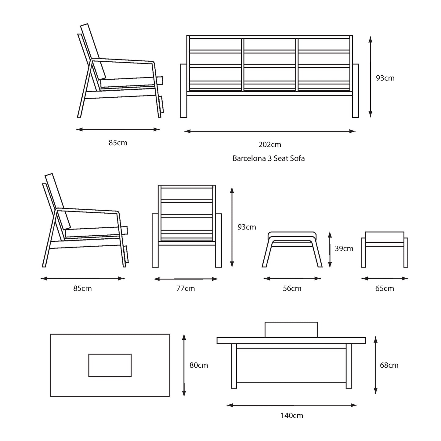 Barcelona Lounge Dining Set with Gas Firepit Table