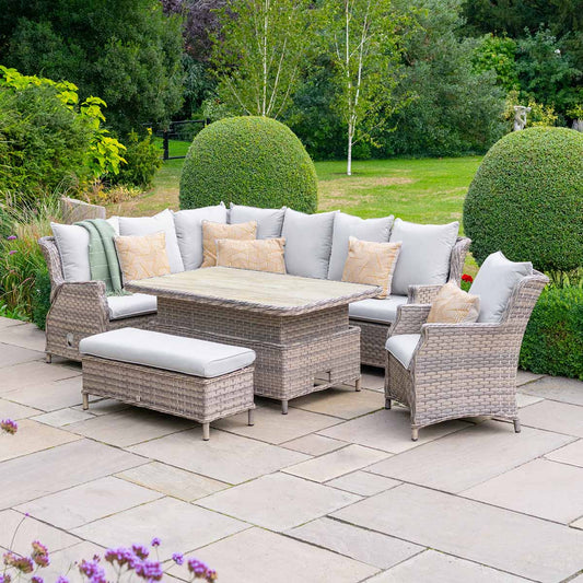 Florence Rectangular Modular Dining Set with Lounge Chair and Adjustable Table