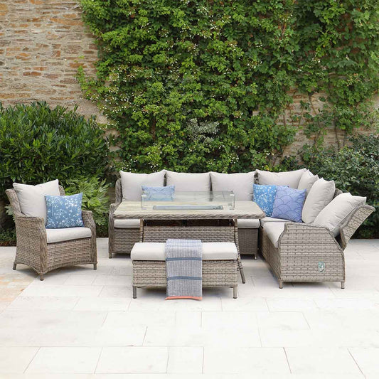 Florence Rectangular Modular Dining Set with Lounge Chair and Gas Firepit Table