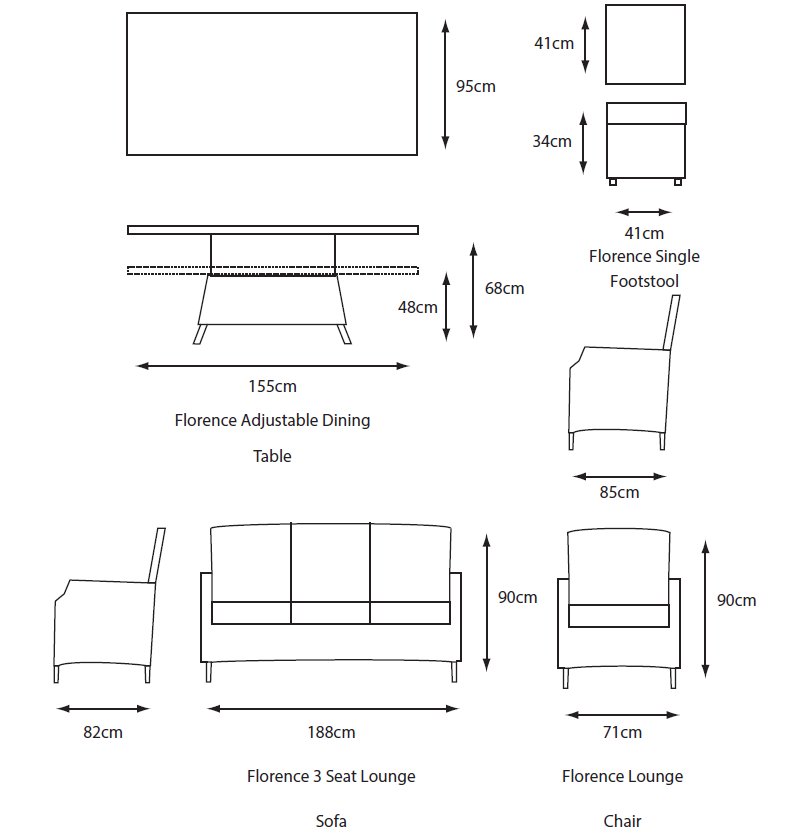 Florence Lounge Dining Set with Adjustable Table