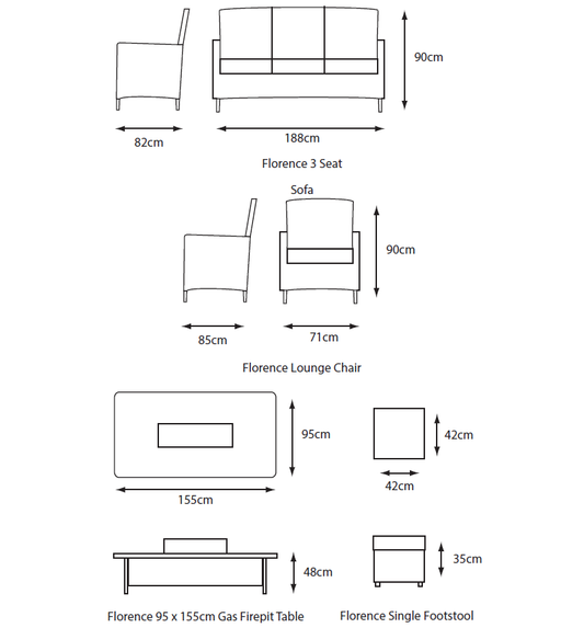Florence Lounge Dining Set with Gas Firepit Table