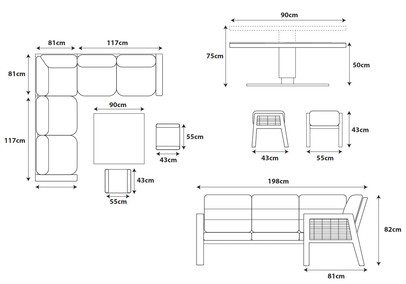 Havana Compact Modular Dining Set with Adjustable Table