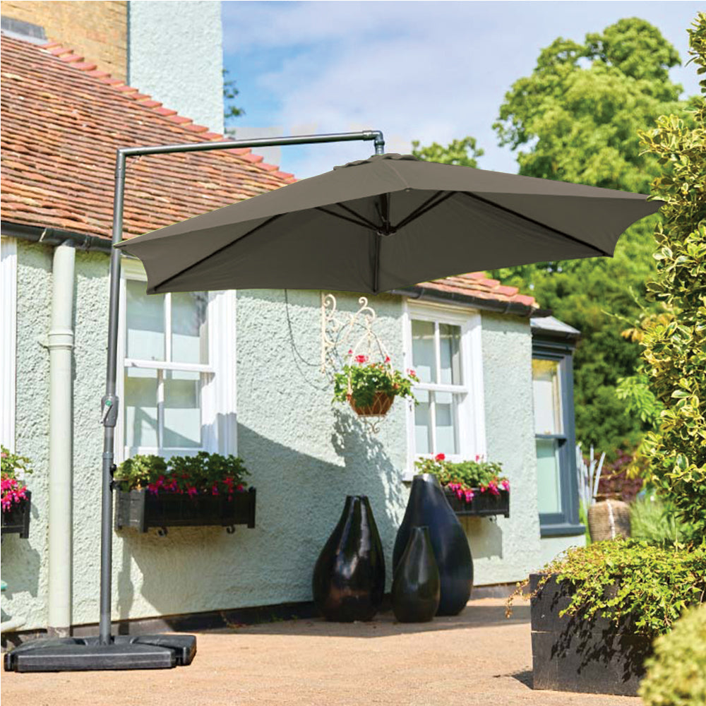 cantilever patio umbrella uk Bracken Outdoors Grey 3m x 3m Square Parasol With Solar LED or backyards 3m Grey Cantilever Parasol with