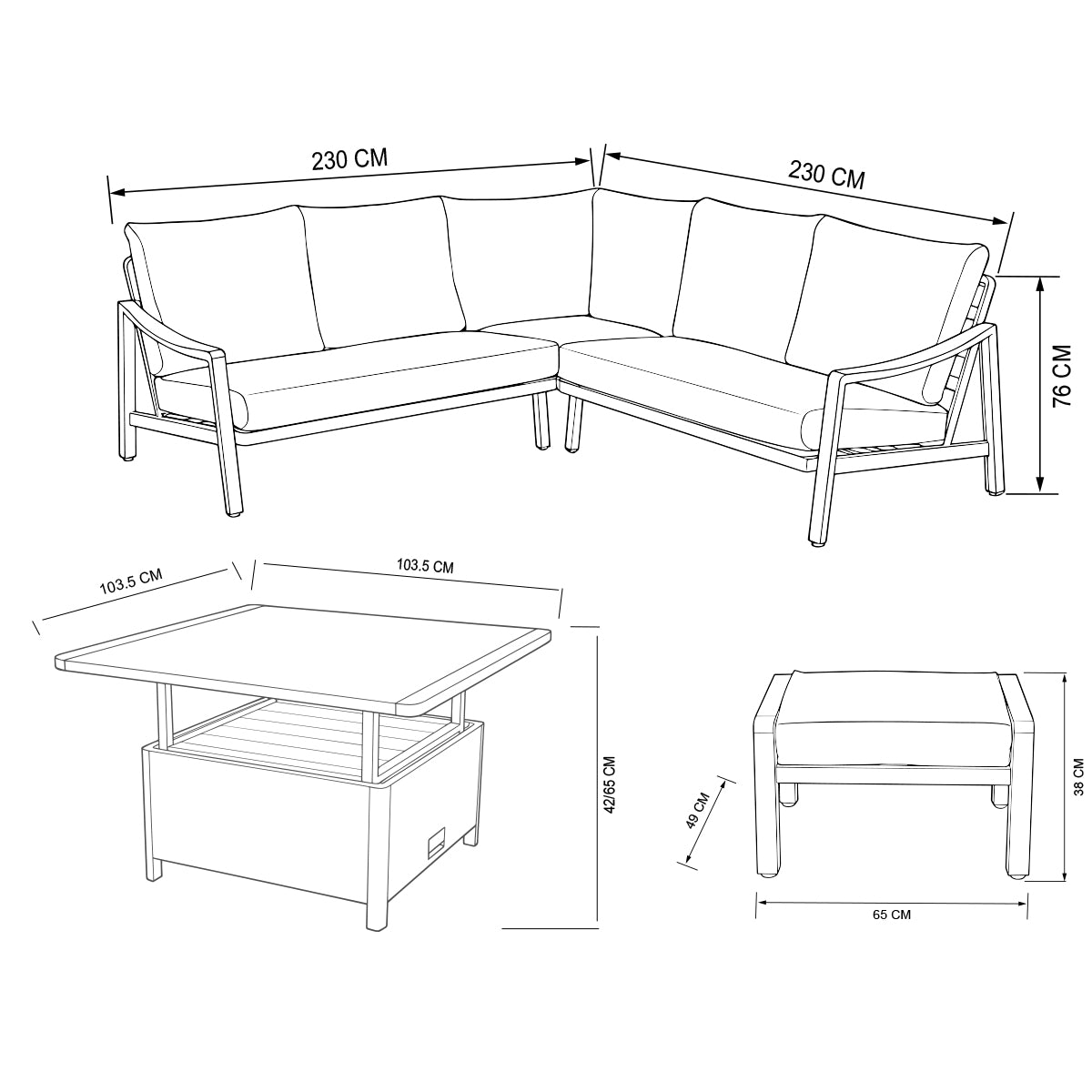 Lisbon Square Modular Dining Set with Adjustable Table