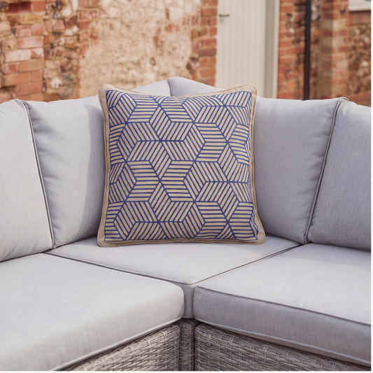 Blue Striped Cubes 50cm Embroidered Scatter Cushion