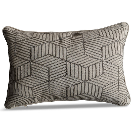 Grey Striped Cubes 40 x 60cm Embroidered Scatter Cushion