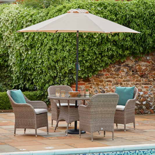 Monte Carlo Sand 4 Seat Dining Set with 2.5m Parasol
