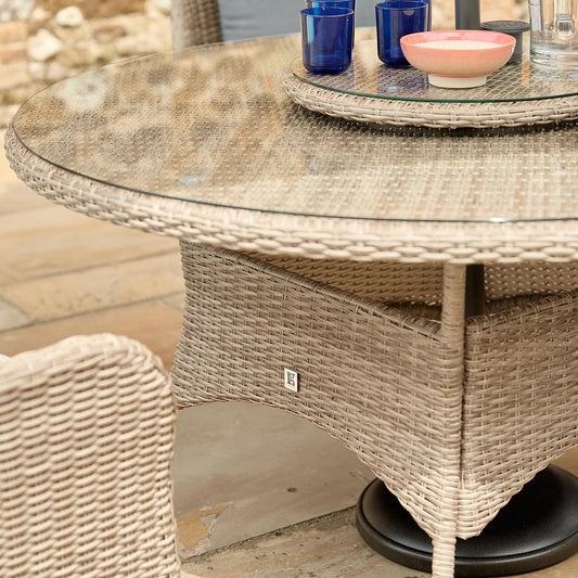 Monte Carlo Sand 6 Seat Dining Set with Weave Lazy Susan and 3.0m Parasol