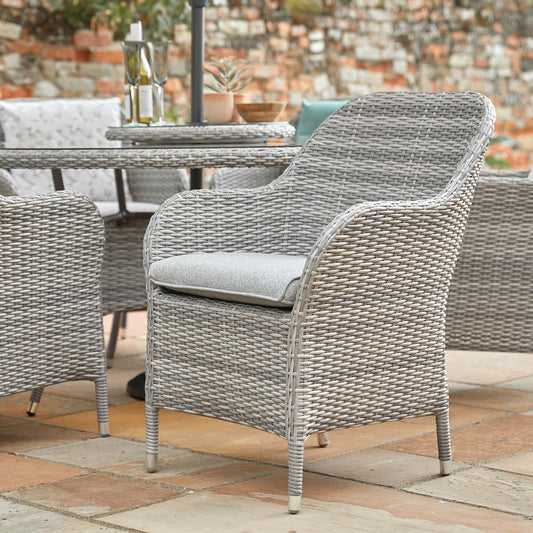 Monte Carlo Stone 6 Seat Dining Set with Weave Lazy Susan and 3.0m Parasol