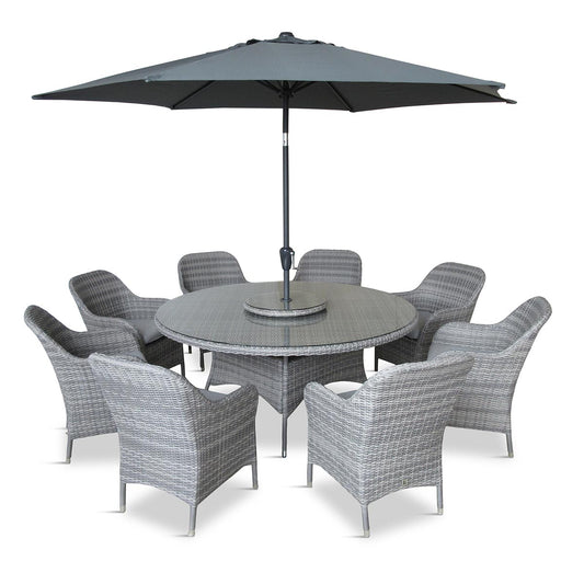 Monte Carlo Stone 8 Seat Dining Set with Weave Lazy Susan and 3.0m Parasol