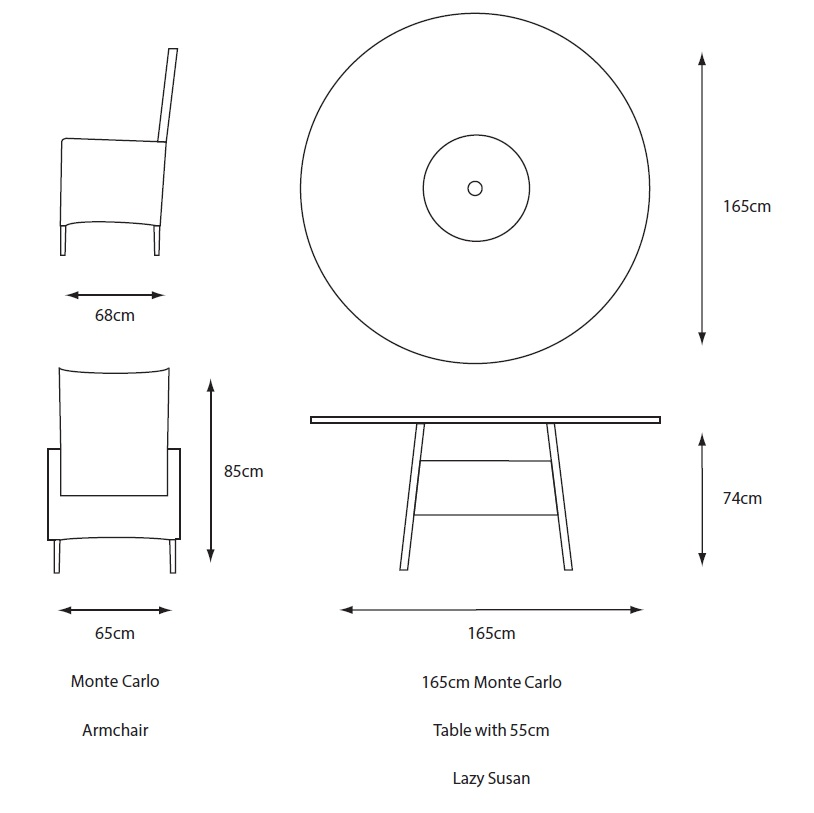 Monte Carlo Stone 8 Seat Dining Set with Weave Lazy Susan and 3.0m Parasol