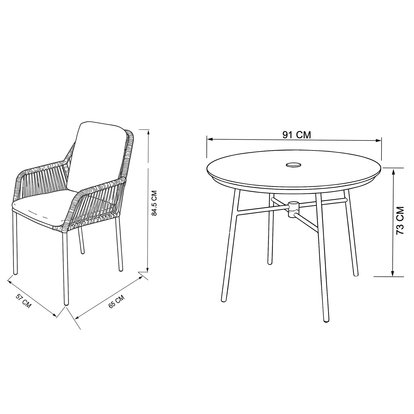Malibu Wheat 4 Seat Round Dining Set