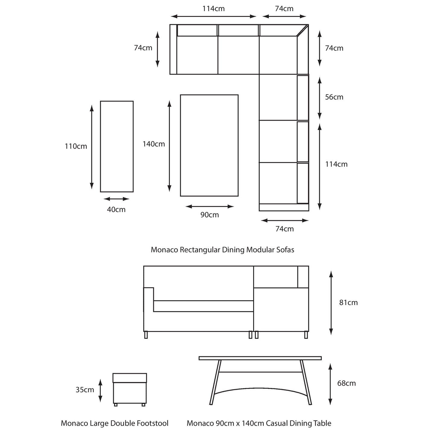 Monaco Sand Rectangular Dining Modular