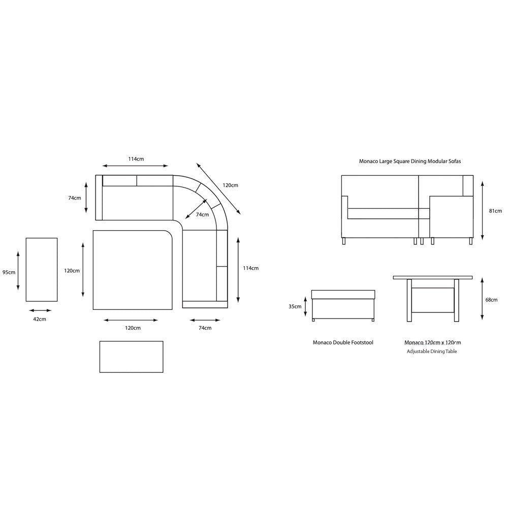 Monaco Stone Large Square Dining Modular With Adjustable Table