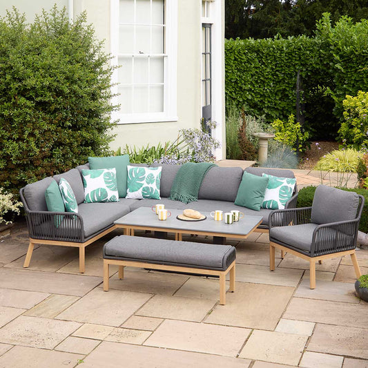 Peru Rectangular Modular Dining Set with Adjustable Table and Lounge Chair