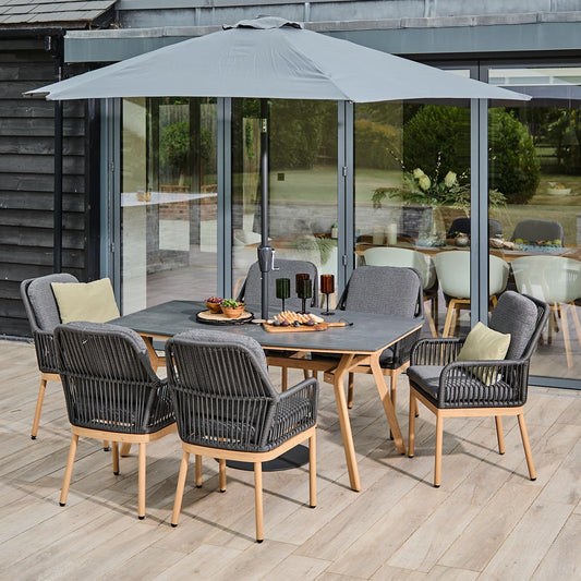 Peru 6 Seat Boat-Shaped Dining Set with 3.0m Parasol