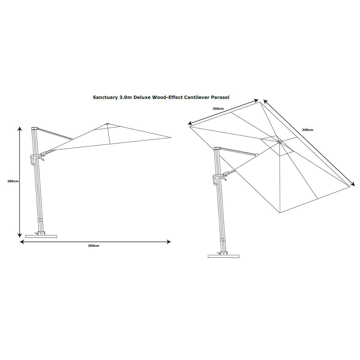 Sanctuary Oak 3.0m Deluxe Wood-Effect Cantilever Parasol