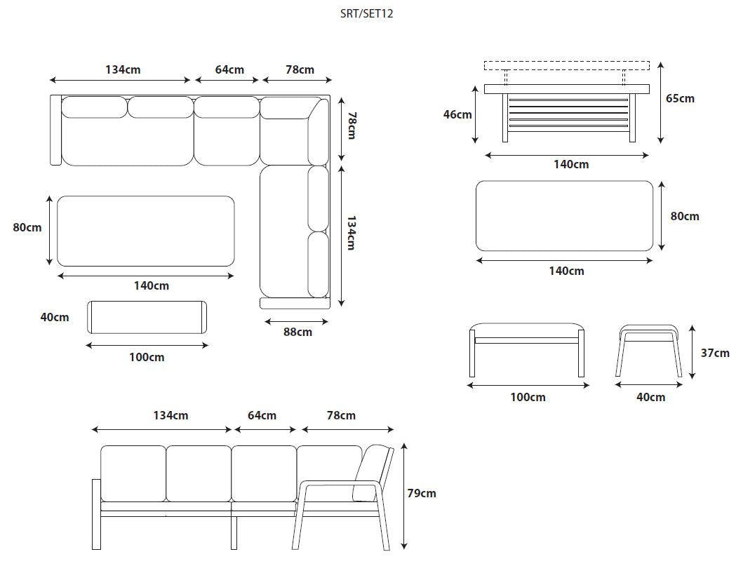 Sorrento Rectangular Modular Dining Set with Adjustable Table