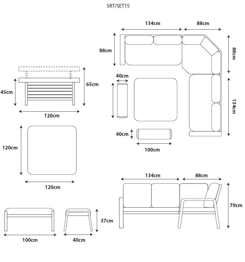 Sorrento Large Square Modular Dining Set with Adjustable Table