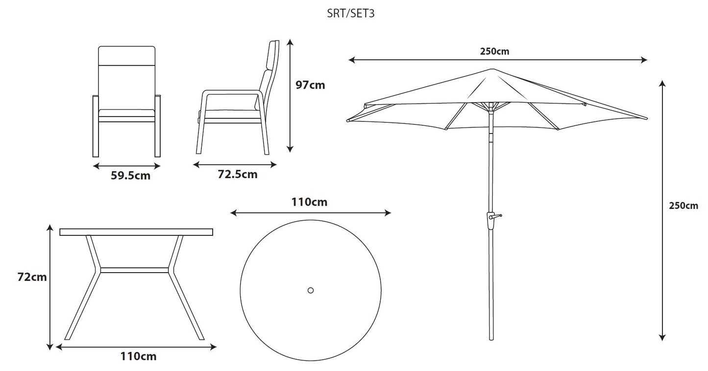 Sorrento 4 Seat Dining Set with Deluxe 2.5m Parasol