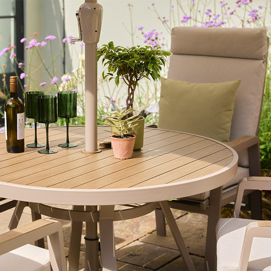 Sorrento 4 Seat Dining Set with Recliner Chairs and Deluxe 2.5m Parasol