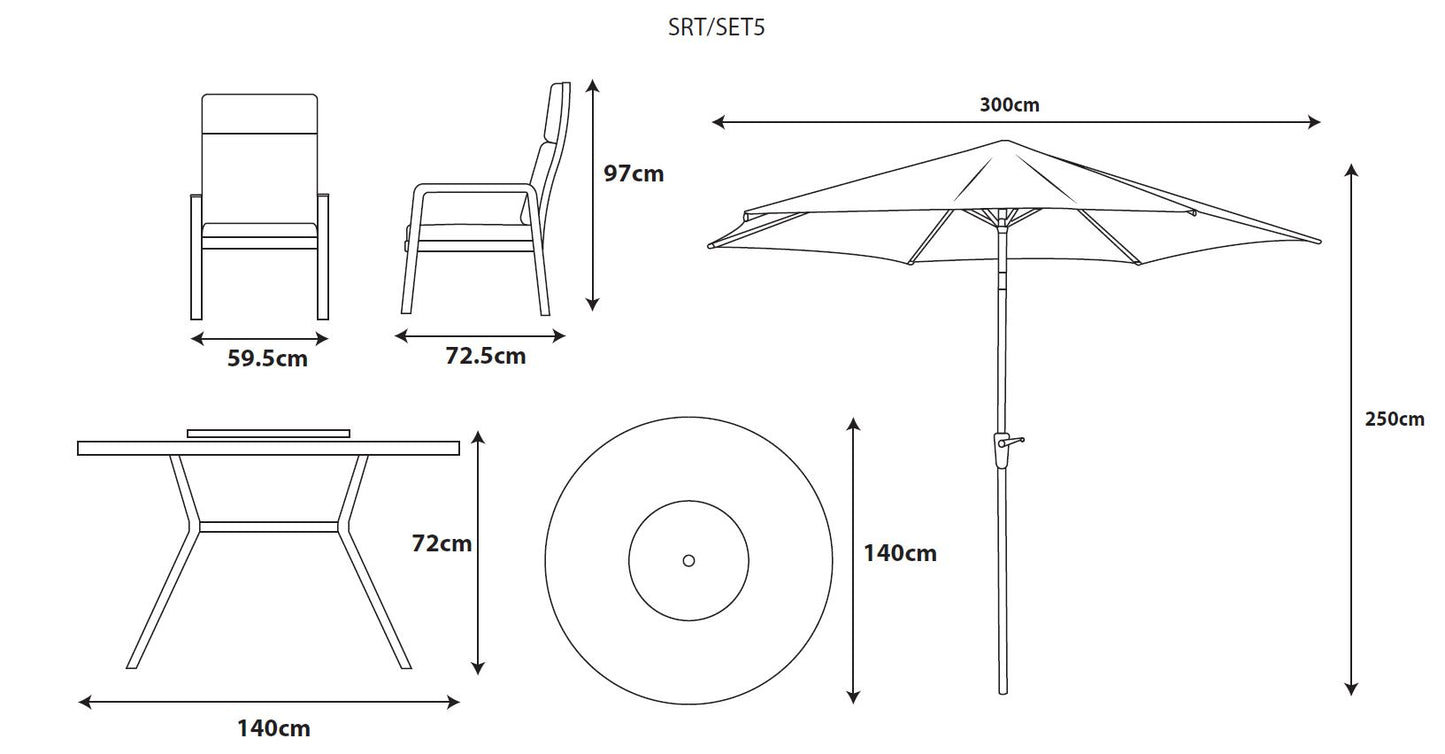 Sorrento 6 Seat Dining Set with Lazy Susan and Deluxe 3.0m Parasol