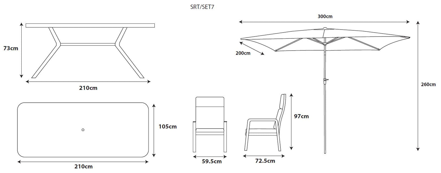 Sorrento 8 Seat Dining Set with Deluxe 2.0 x 3.0m Parasol