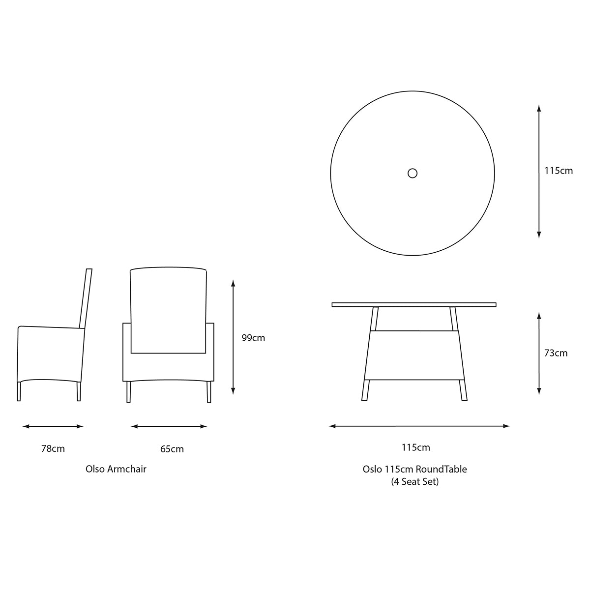 Oslo 4 Seat Dining Set with Deluxe 2.5m Parasol