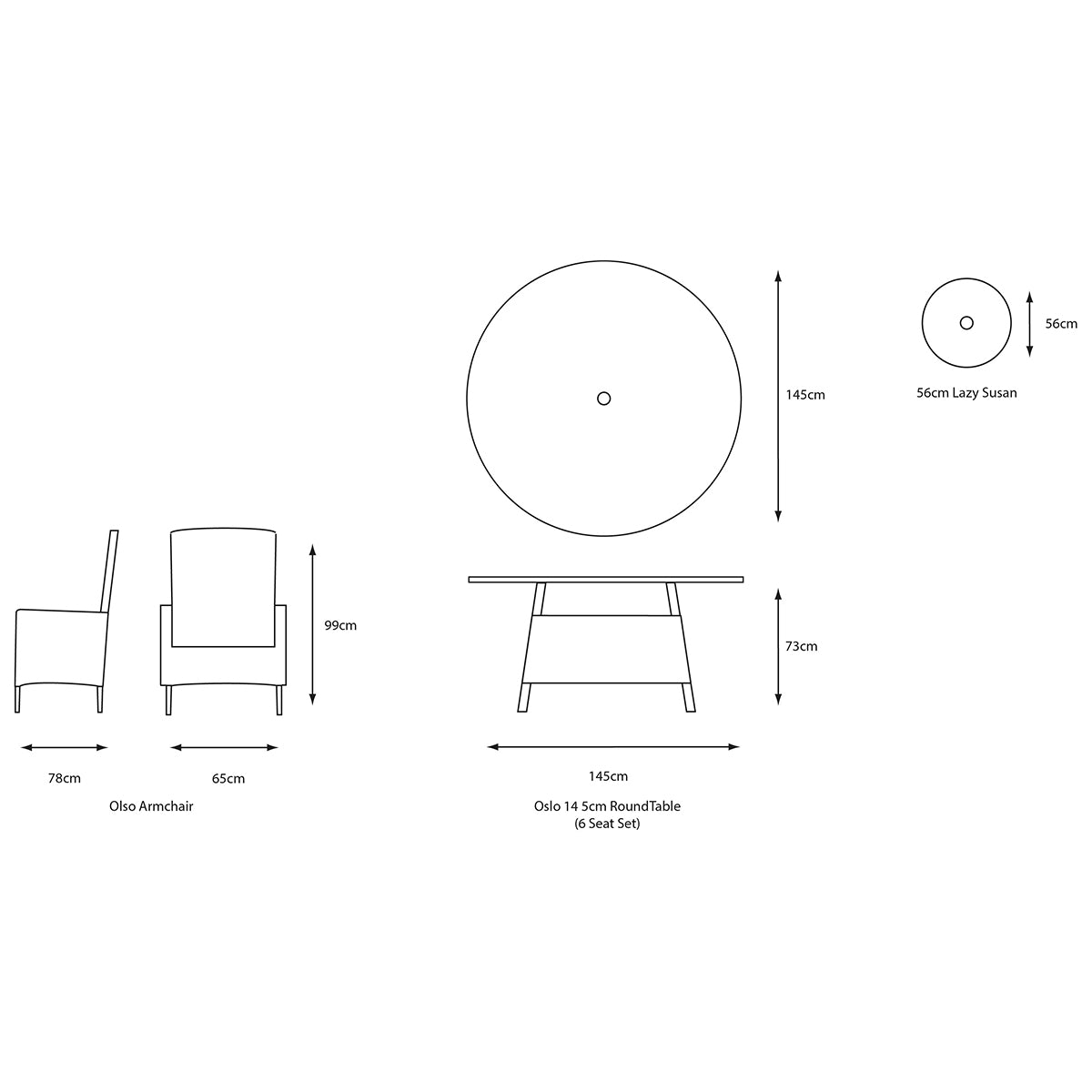 Oslo 6 Seat Dining Set with Weave Lazy Susan and Deluxe 3.0m Parasol