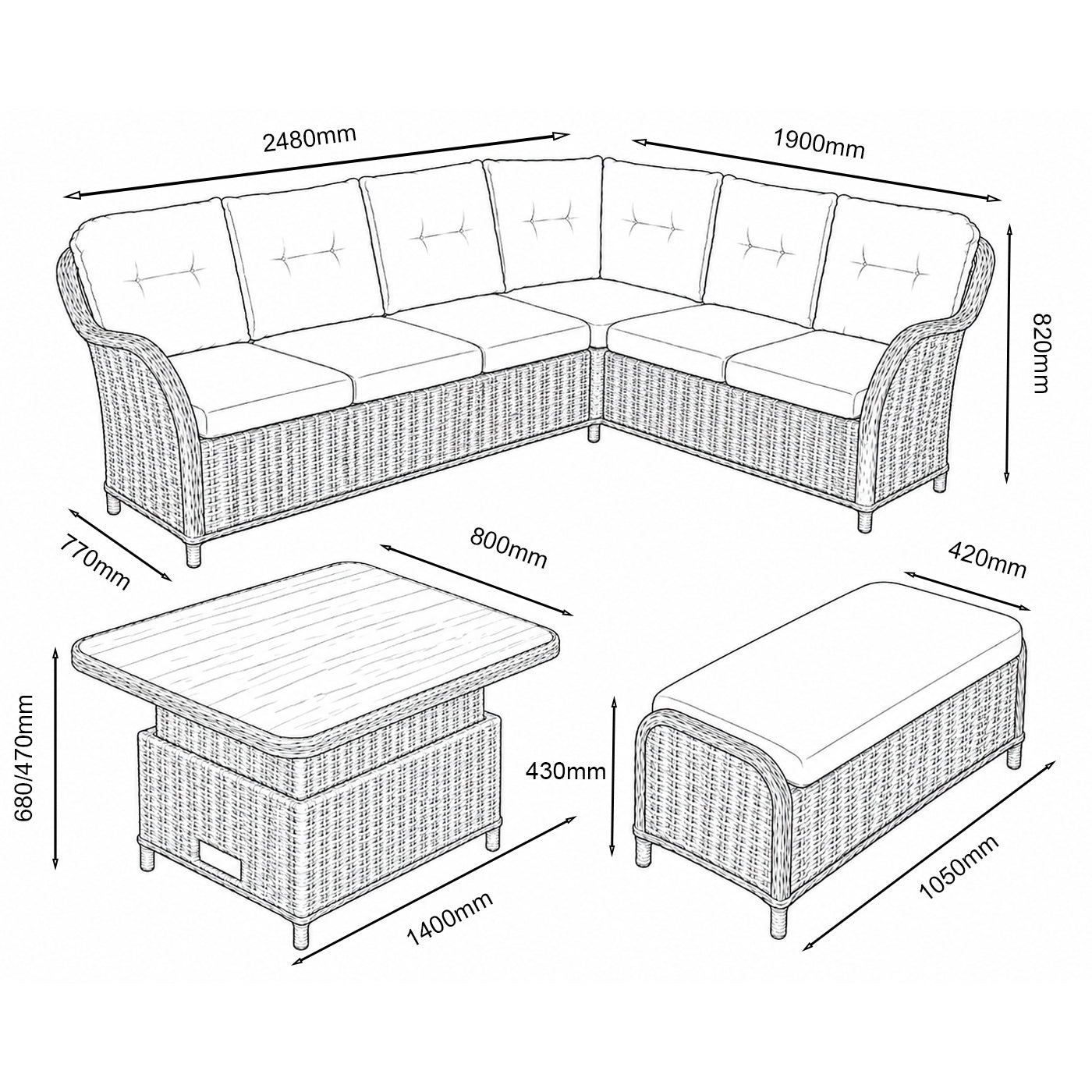 St Tropez Sand Rectangular Dining Modular with Adjustable Table
