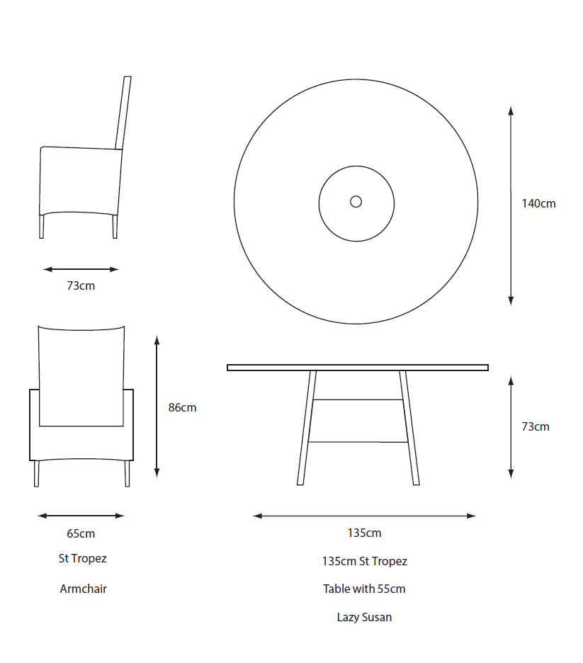 St Tropez Stone 6 Seat Dining Set with Weave Lazy Susan and Deluxe 3.0m Parasol