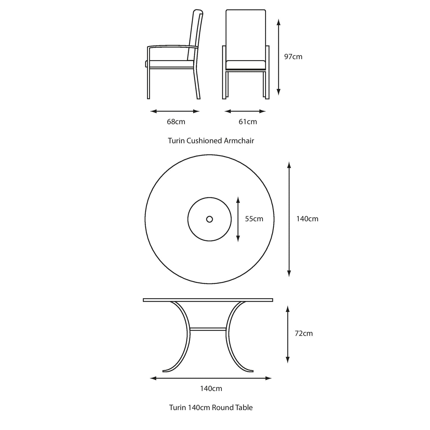 Turin 6 Seat Dining Set with Lazy Susan and 3.0m Parasol