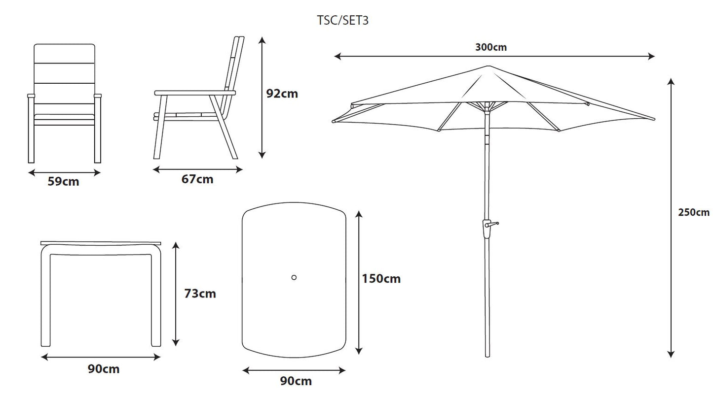 Tuscany 6 Seat Dining Set with 3.0m Parasol