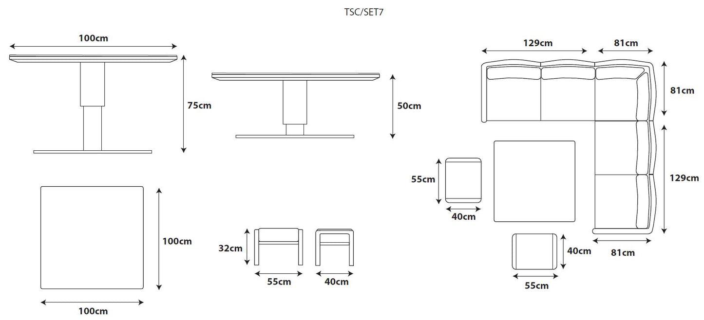 Tuscany Compact Modular Dining Set with Adjustable Table