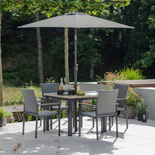 Venice 4 Seat Dining Set With Stacking Armchair And 2.5m Deluxe Parasol