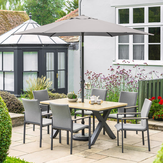 Venice 6 Seat Dining Set With Stacking Armchair And 3.0m Deluxe Parasol
