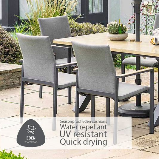 Venice 6 Seat Dining Set With Stacking Armchair And 3.0m Deluxe Parasol