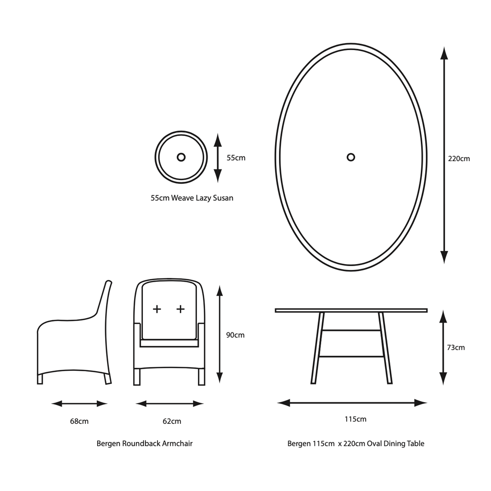Bergen 8 Seat Oval Dining Set with Weave Lazy Susan and Deluxe 2.0 x 3.0m Parasol