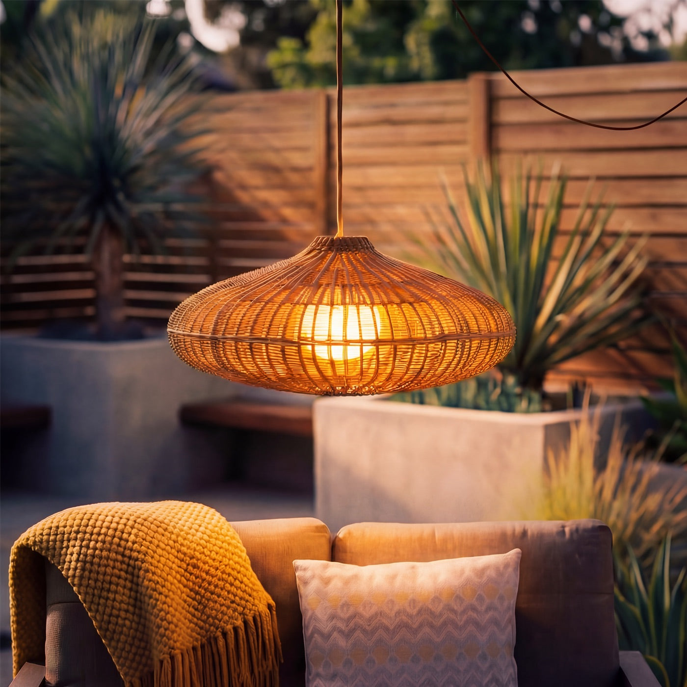 Rimini Sesame Rattan 48cm Pendant Light