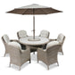 Bergen 6 Seat Dining Set with Weave Lazy Susan and Deluxe 3.0m Parasol
