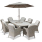 Bergen 8 Seat Oval Dining Set with Weave Lazy Susan and Deluxe 2.0 x 3.0m Parasol