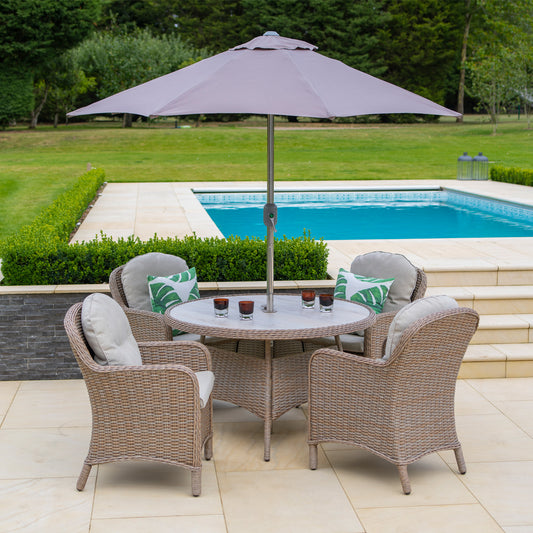 Bergen 4 Seat Dining Set with Deluxe 2.5m Parasol