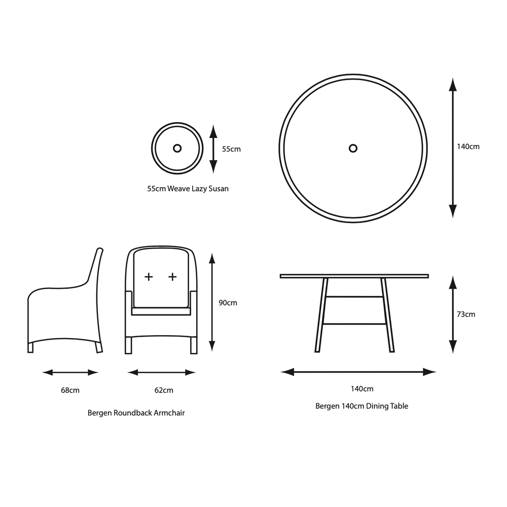 Bergen 6 Seat Dining Set with Weave Lazy Susan and Deluxe 3.0m Parasol