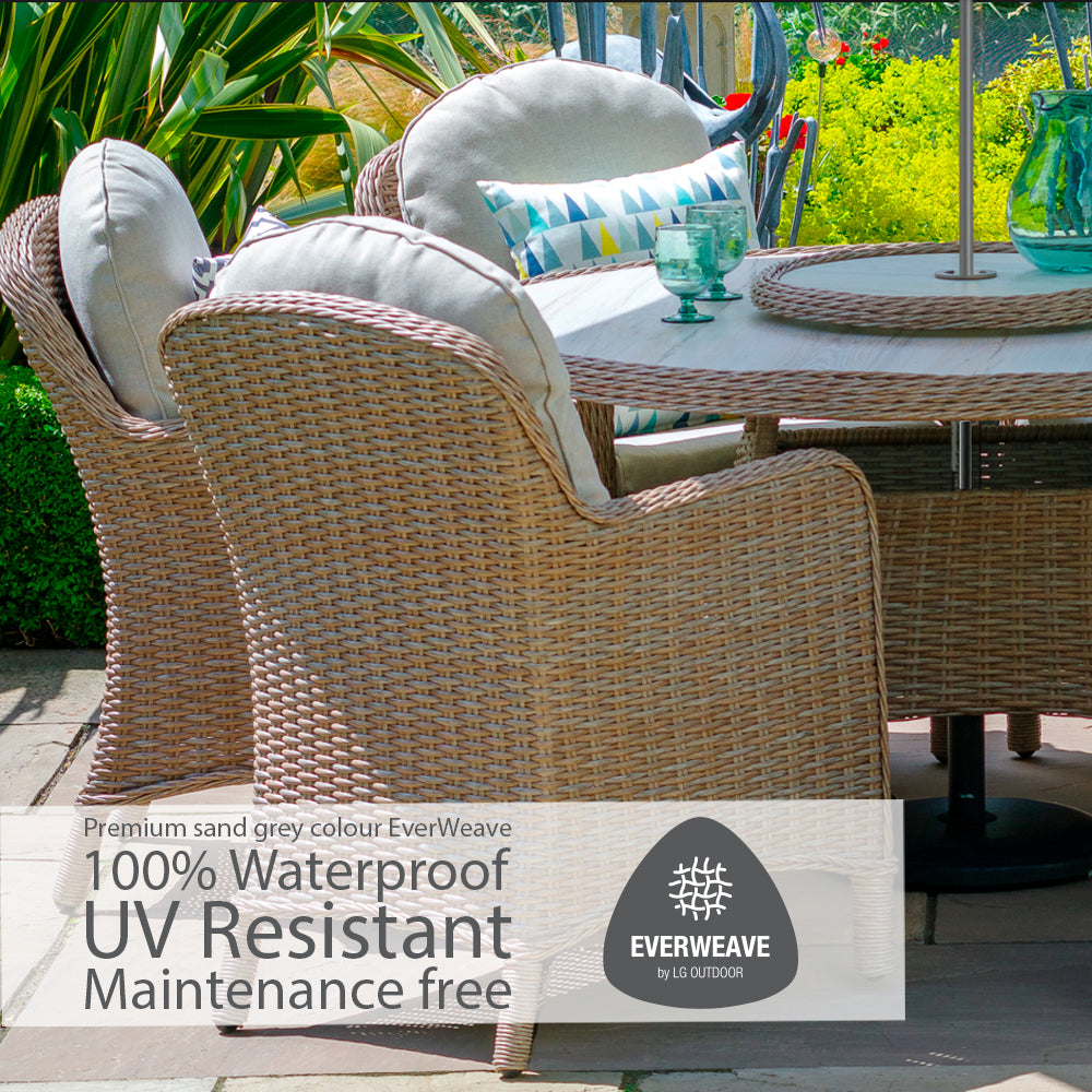 Bergen 6 Seat Dining Set with Weave Lazy Susan and Deluxe 3.0m Parasol