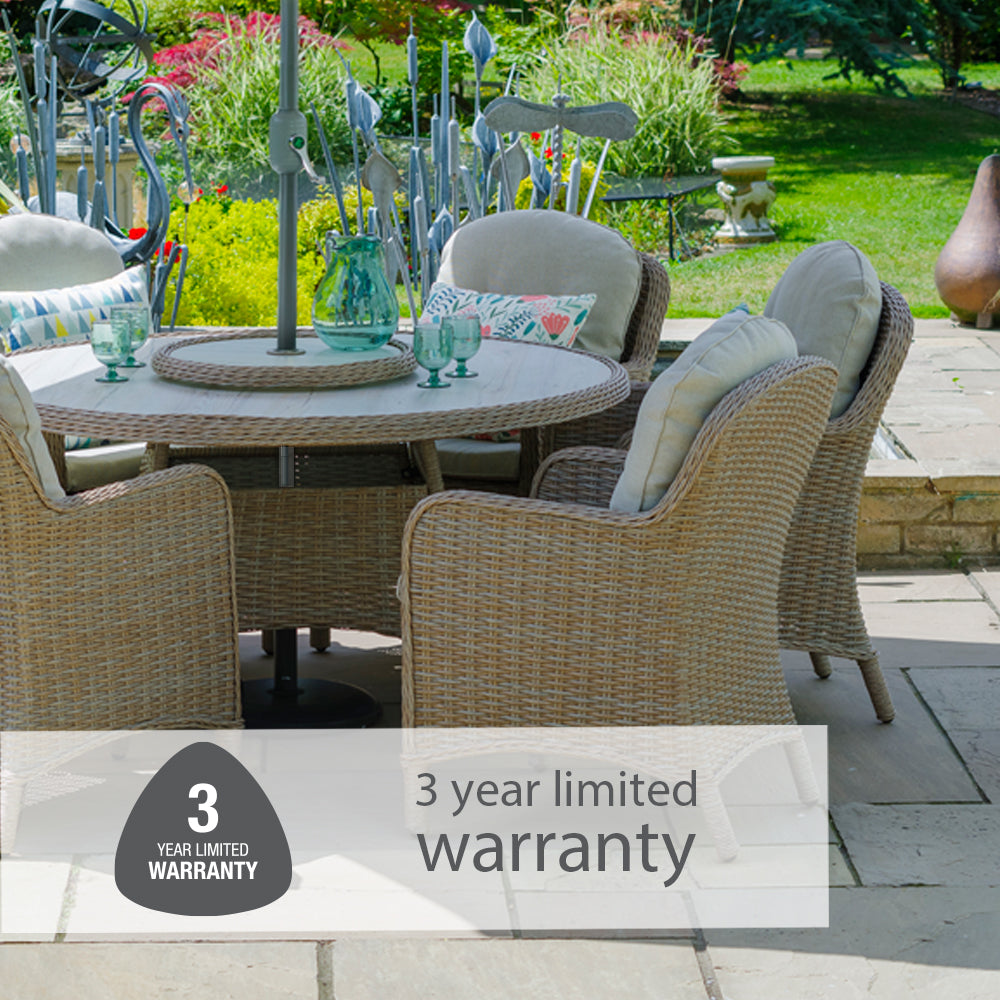 Bergen 6 Seat Dining Set with Weave Lazy Susan and Deluxe 3.0m Parasol