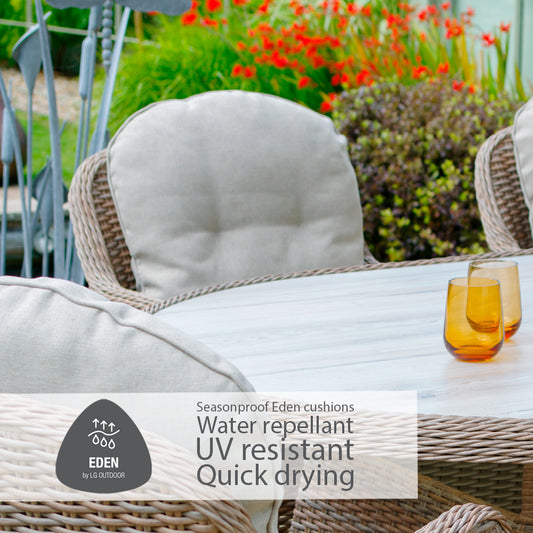 Bergen 8 Seat Oval Dining Set with Weave Lazy Susan and Deluxe 2.0 x 3.0m Parasol