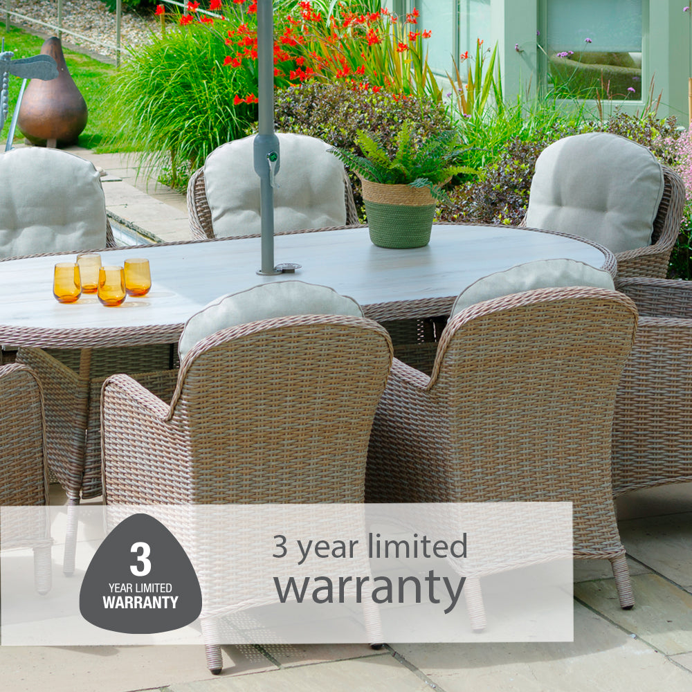 Bergen 8 Seat Oval Dining Set with Weave Lazy Susan and Deluxe 2.0 x 3.0m Parasol