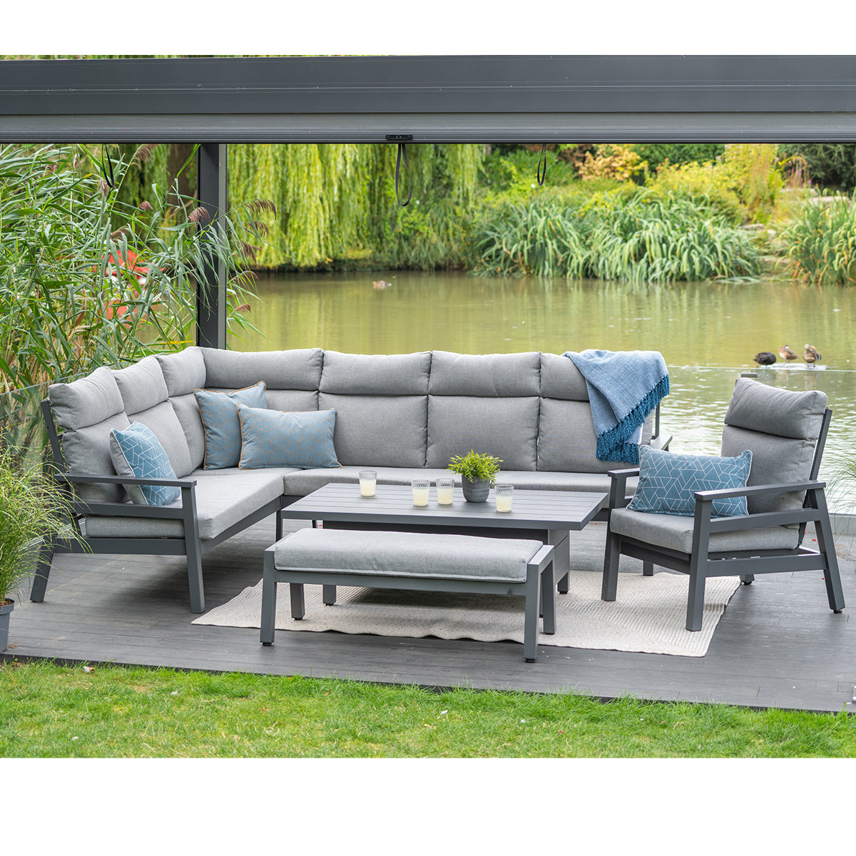 Barcelona Modular Dining Set with Lounge Chair and Adjustable Table